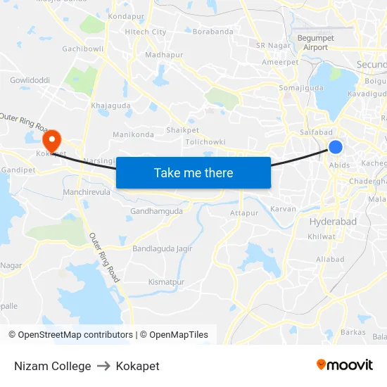 Nizam College to Kokapet map
