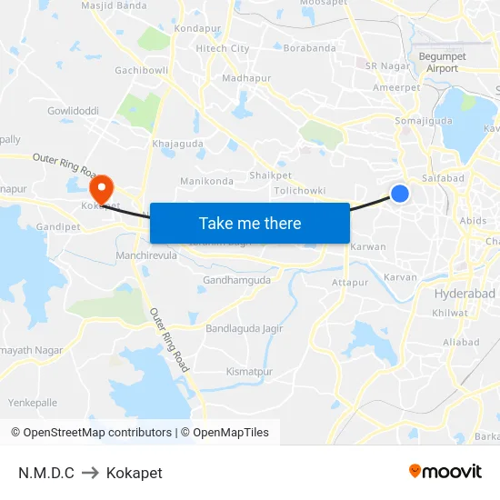 N.M.D.C to Kokapet map