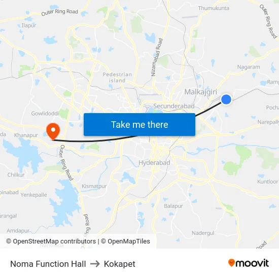 Noma Function Hall to Kokapet map