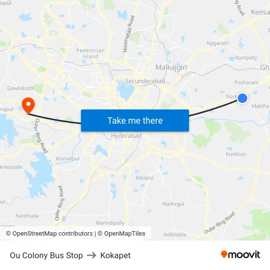 Ou Colony Bus Stop to Kokapet map