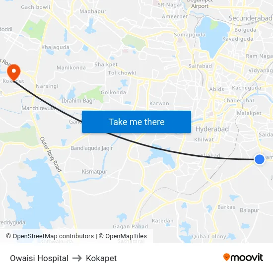Owaisi Hospital to Kokapet map