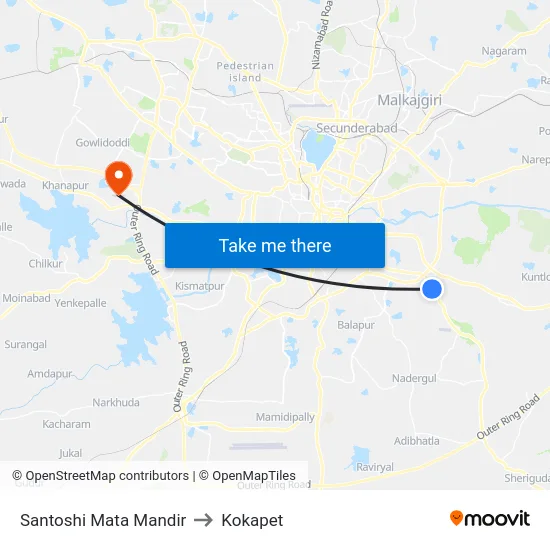 Santoshi Mata Mandir to Kokapet map