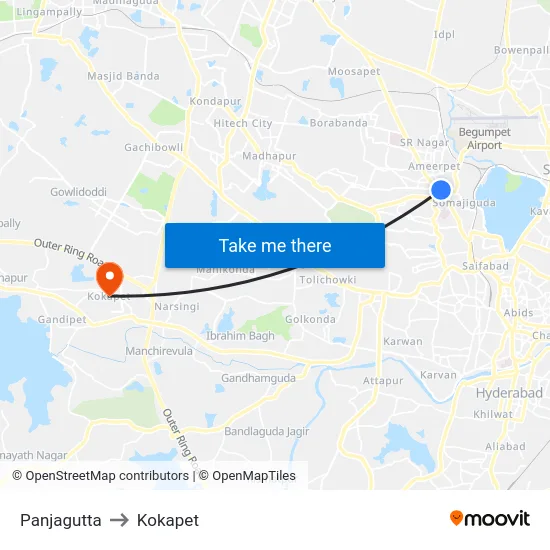 Panjagutta to Kokapet map