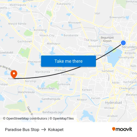 Paradise Bus Stop to Kokapet map