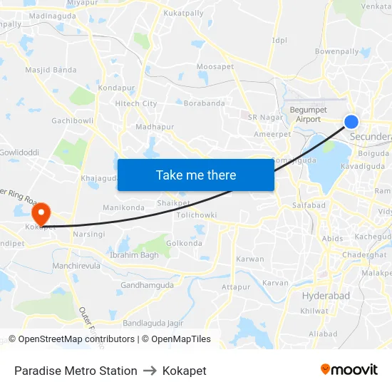 Paradise Metro Station to Kokapet map
