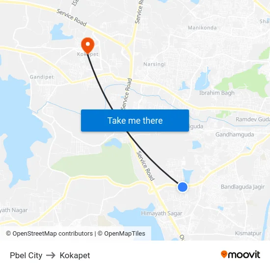 Pbel City to Kokapet map