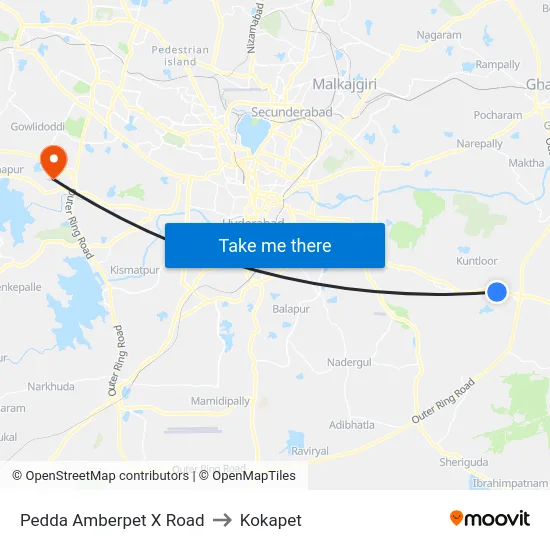 Pedda Amberpet X Road to Kokapet map