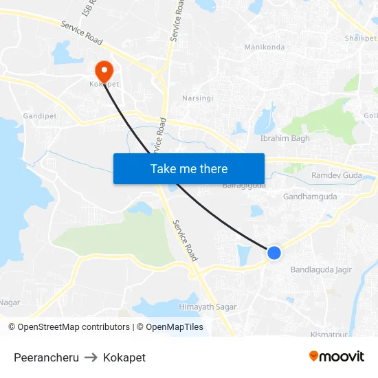 Peerancheru to Kokapet map