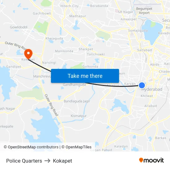 Police Quarters to Kokapet map