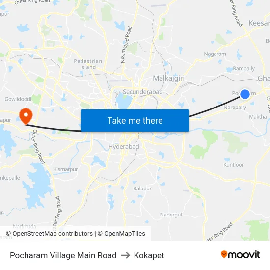 Pocharam Village Main Road to Kokapet map