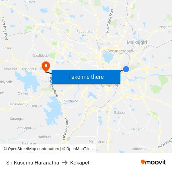 Sri Kusuma Haranatha to Kokapet map