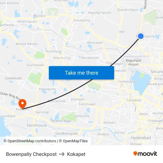 Bowenpally Checkpost to Kokapet map