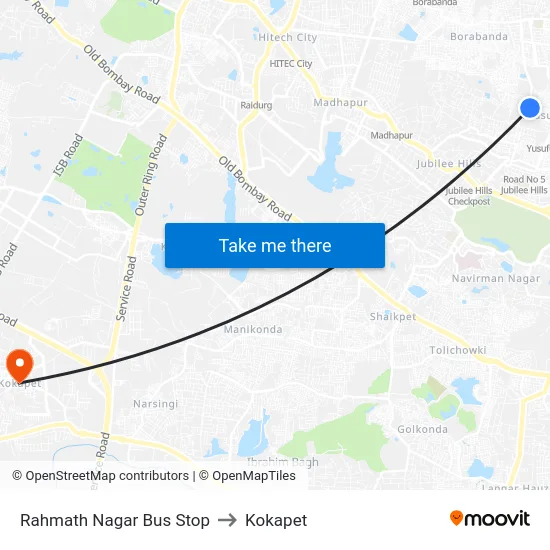 Rahmath Nagar Bus Stop to Kokapet map