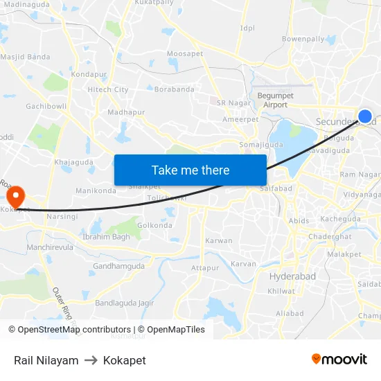 Rail Nilayam to Kokapet map