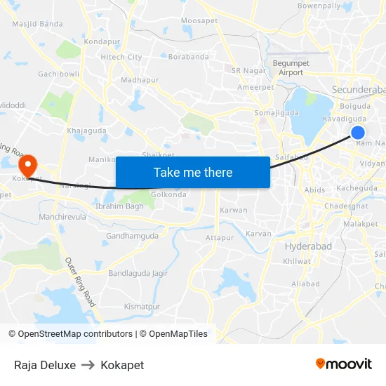 Raja Deluxe to Kokapet map