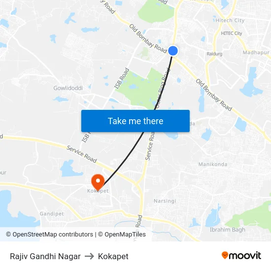 Rajiv Gandhi Nagar to Kokapet map