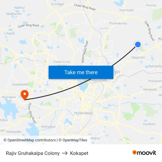 Rajiv Gruhakalpa Colony to Kokapet map