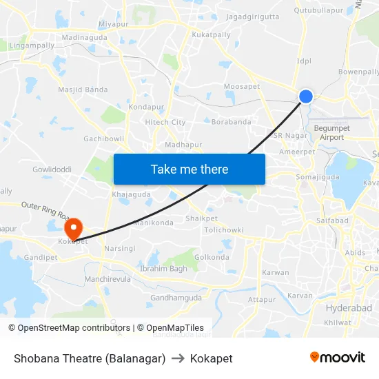 Shobana Theatre (Balanagar) to Kokapet map