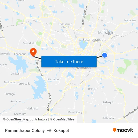 Ramanthapur Colony to Kokapet map