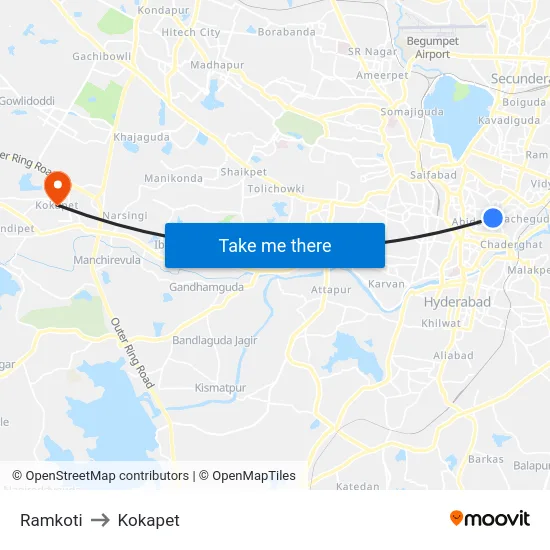 Ramkoti to Kokapet map