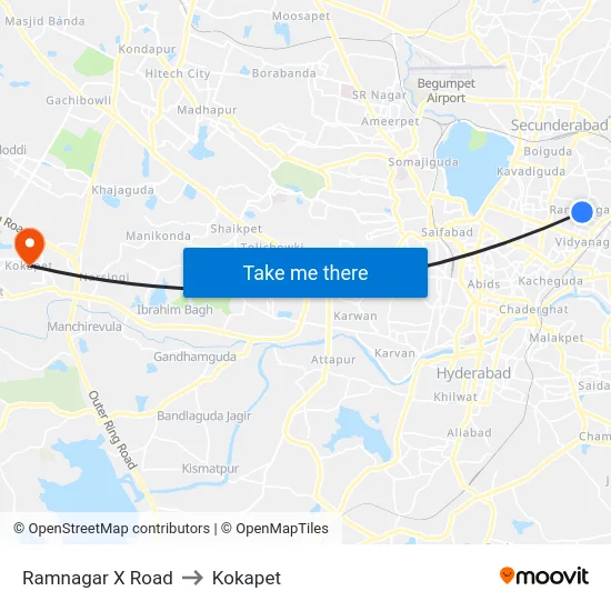 Ramnagar X Road to Kokapet map