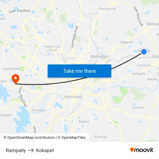 Rampally to Kokapet map