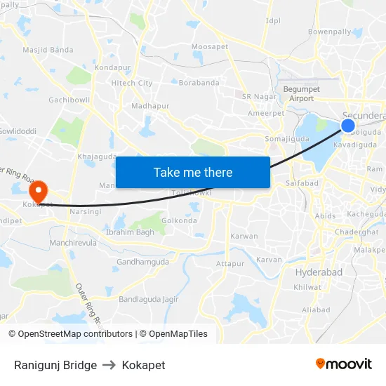 Ranigunj Bridge to Kokapet map