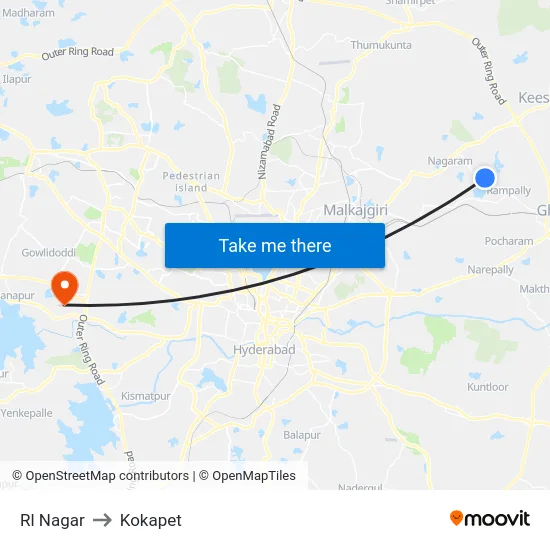 Rl Nagar to Kokapet map