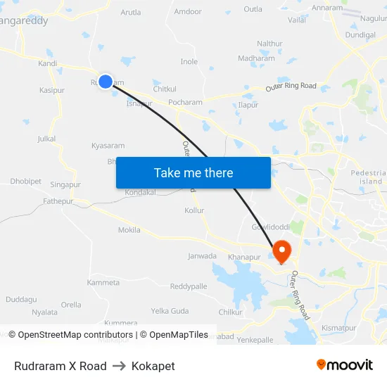 Rudraram X Road to Kokapet map