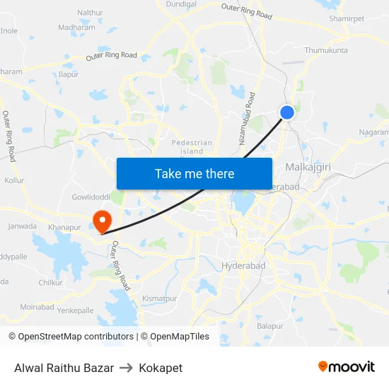 Alwal Raithu Bazar to Kokapet map