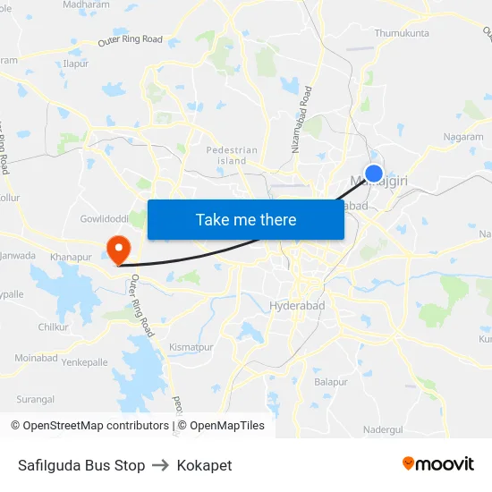 Safilguda Bus Stop to Kokapet map
