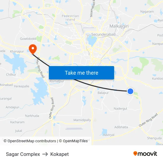 Sagar Complex to Kokapet map