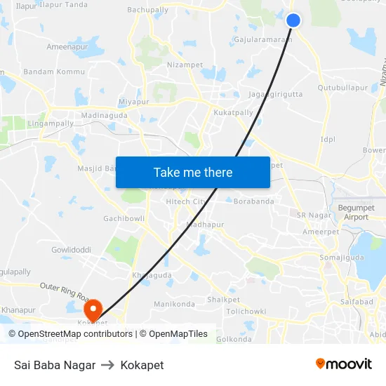 Sai Baba Nagar to Kokapet map