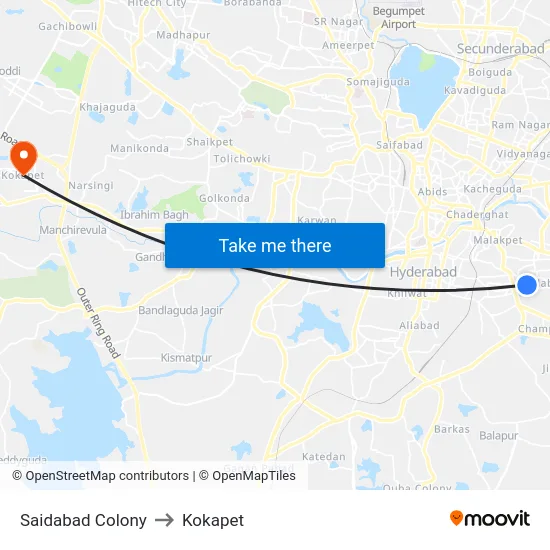 Saidabad Colony to Kokapet map