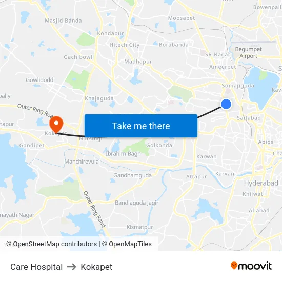 Care Hospital to Kokapet map