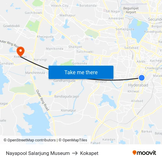 Nayapool Salarjung Museum to Kokapet map