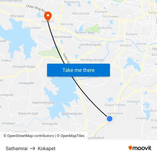 Sathamrai to Kokapet map