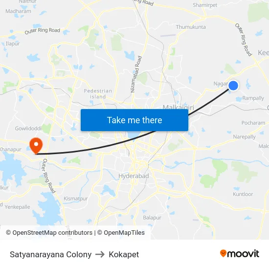 Satyanarayana Colony to Kokapet map