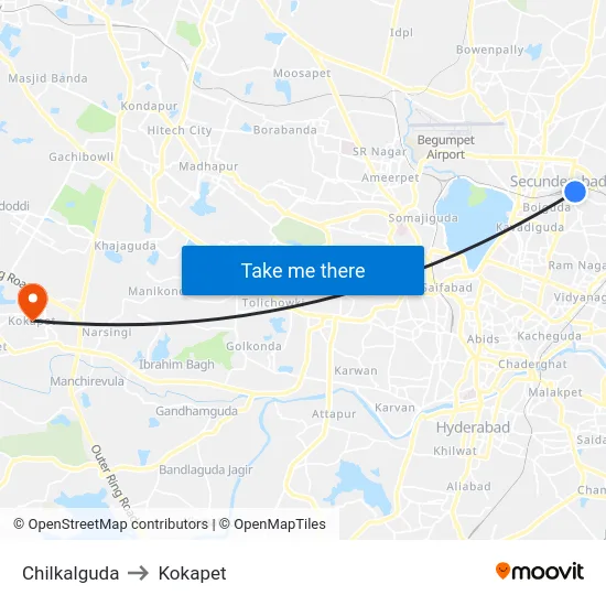 Chilkalguda to Kokapet map