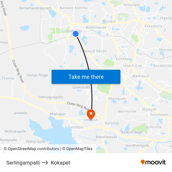 Serlingampalli to Kokapet map