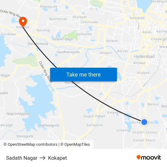 Sadath Nagar to Kokapet map