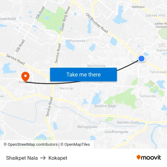 Shaikpet Nala to Kokapet map