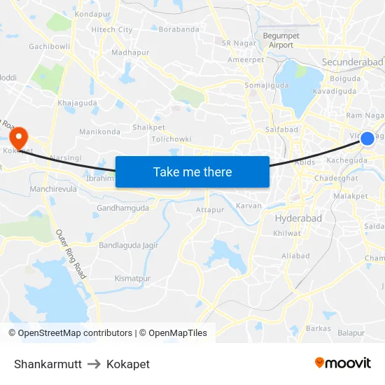 Shankarmutt to Kokapet map
