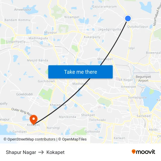 Shapur Nagar to Kokapet map