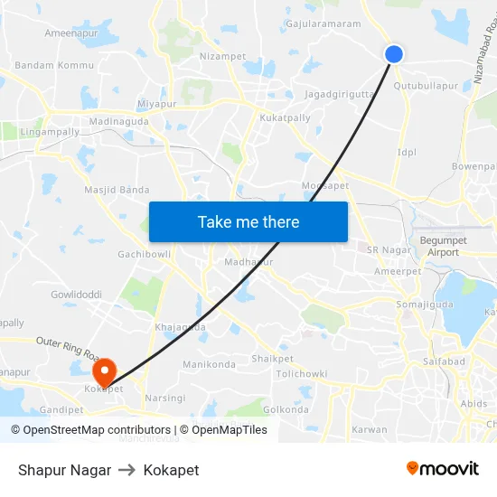 Shapur Nagar to Kokapet map