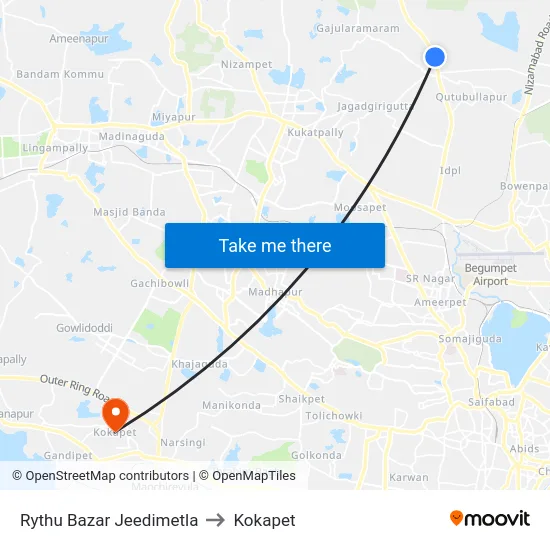 Rythu Bazar Jeedimetla to Kokapet map