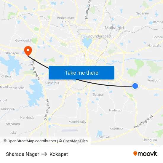 Sharada Nagar to Kokapet map