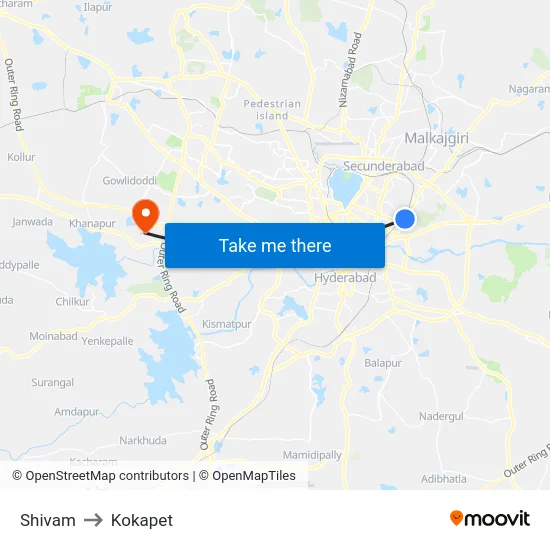 Shivam to Kokapet map