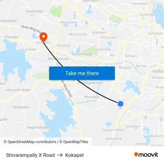 Shivarampally X Road to Kokapet map