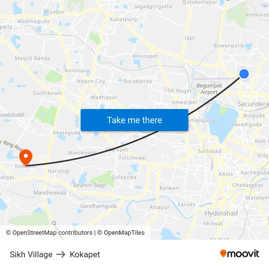 Sikh Village to Kokapet map